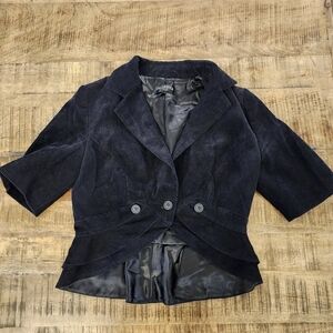 Della Spiga Italy Corduroy Blazer Blue/Black Women's Size 8 with 1/2 Sleeve